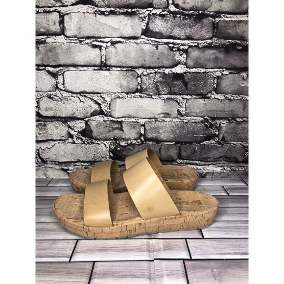 Korks Nude Leather Slip On Slides Cork Casual Wedge Shoes Women’s Sz 9M US/40EU - Picture 3 of 16
